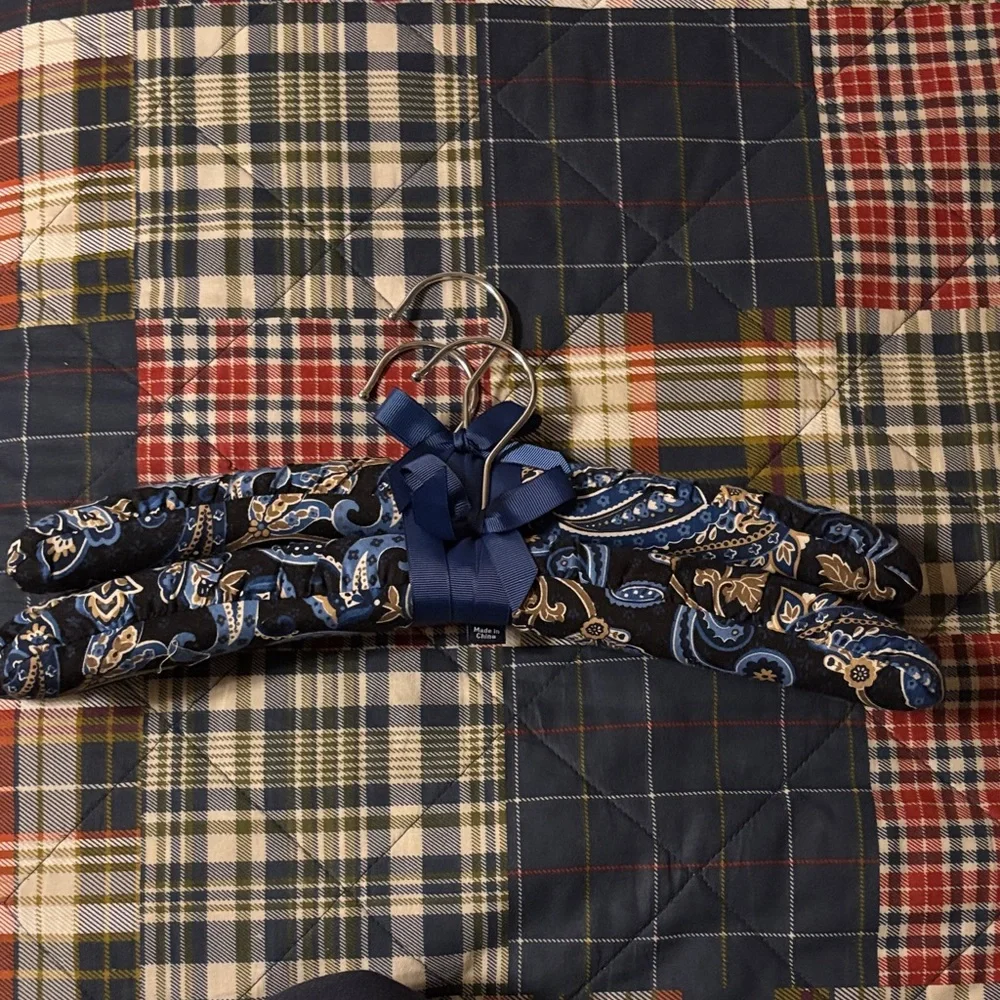 Vera Bradley Navy Blue Paisley Padded Hangers - Set with Ribbon